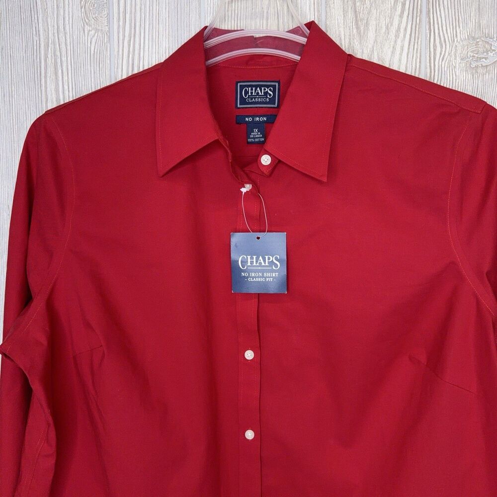 Chaps No Iron Career Classic Button Up Shirt Blouse Women's Size XL Red NEW